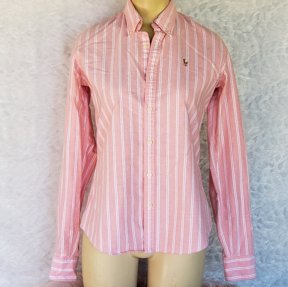 Ralph Lauren Pink and White Striped Long Sleeve